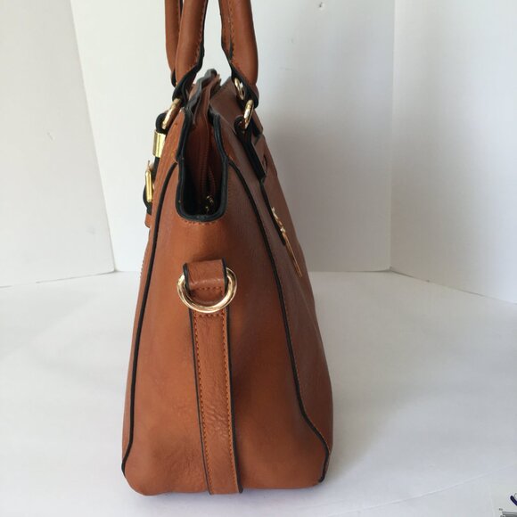 Luxurious Brown Handbag Goldtone Metal Trim Unbranded - Picture 8 of 10